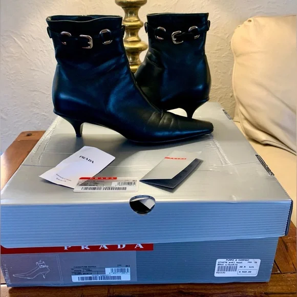 Prada calzature Donna calf leather booties woman’s 38.5 - Picture 1 of 15